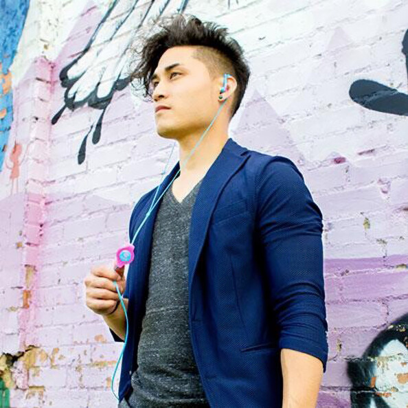 Einziehbare In-Ear-Sportkopfhörer - Blau/Pink