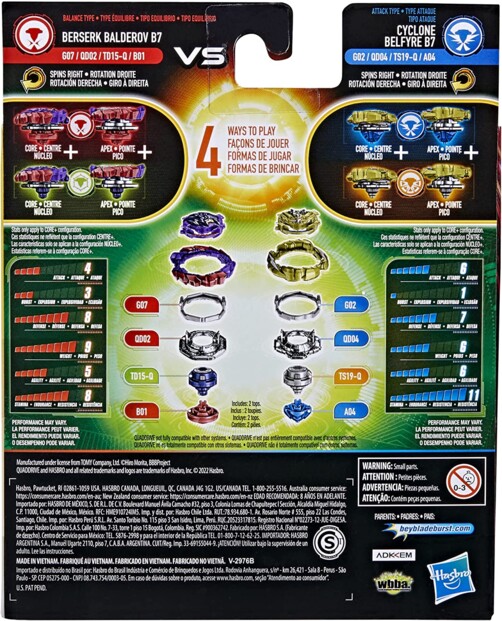 2 Burst Quad Drive Beyblade-Kreisel: Berserk Balderov B7 VS Cyclone Belfyre B7
