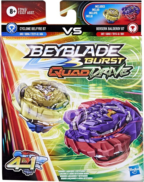 2 Burst Quad Drive Beyblade-Kreisel: Berserk Balderov B7 VS Cyclone Belfyre B7