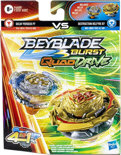 2 Beyblade Burst Quad Drive Kreisel – Decay Perseus P7 vs. Destruction Belfyre B