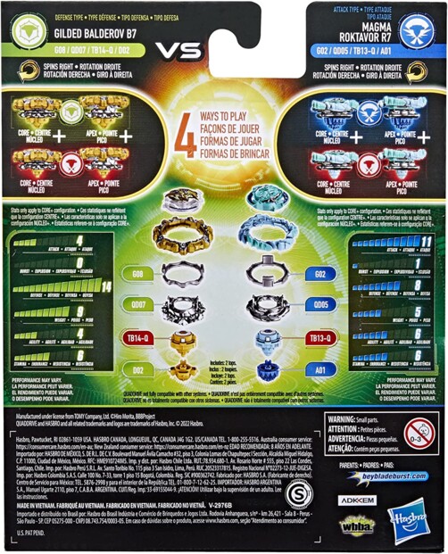 2 Burst Quad Drive Beyblade-Kreisel - Magma Roktavor R7 VS Gilded Balderov B7