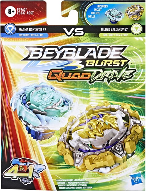 2 Burst Quad Drive Beyblade-Kreisel - Magma Roktavor R7 VS Gilded Balderov B7