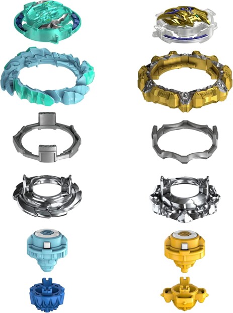 2 Burst Quad Drive Beyblade-Kreisel - Magma Roktavor R7 VS Gilded Balderov B7