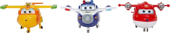 3 wandelbare Roboterfiguren aus Super Wings Staffel 4