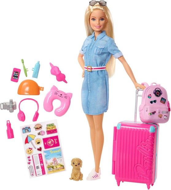 Barbie Reise mit Puppe, Hund und Zubehör