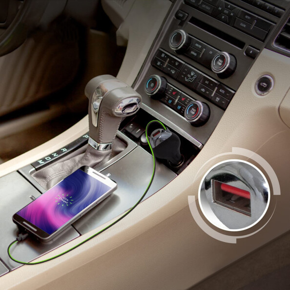 Kfz-USB-Ladegerät mit einziehbarem USB-C-Kabel