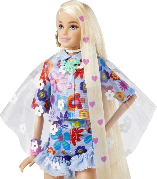 Barbie Extra Puppe mit Blumenkleid und Häschen