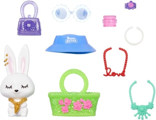 Barbie Extra Puppe mit Blumenkleid und Häschen