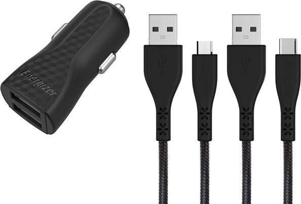 Dual-USB-Kfz-Ladegerät 2,4 A mit USB-A auf Micro-USB/USB-C-Kabel