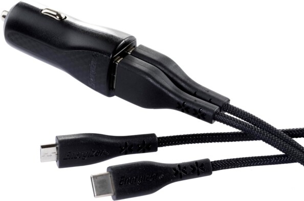 Dual-USB-Kfz-Ladegerät 2,4 A mit USB-A auf Micro-USB/USB-C-Kabel