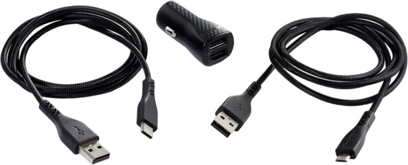 Dual-USB-Kfz-Ladegerät 2,4 A mit USB-A auf Micro-USB/USB-C-Kabel
