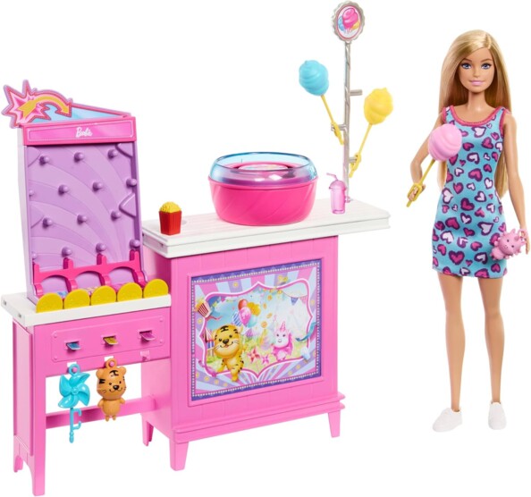 Barbie-Puppe mit Kiosk und Zuckerwattenstand