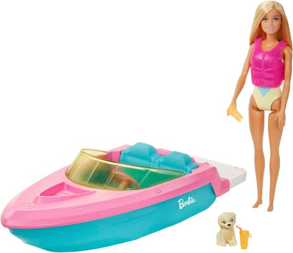 Barbie-Puppe mit Boot und Welpe