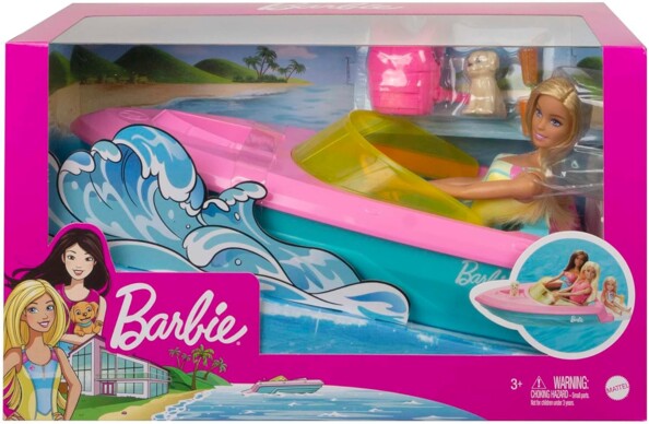 Barbie-Puppe mit Boot und Welpe